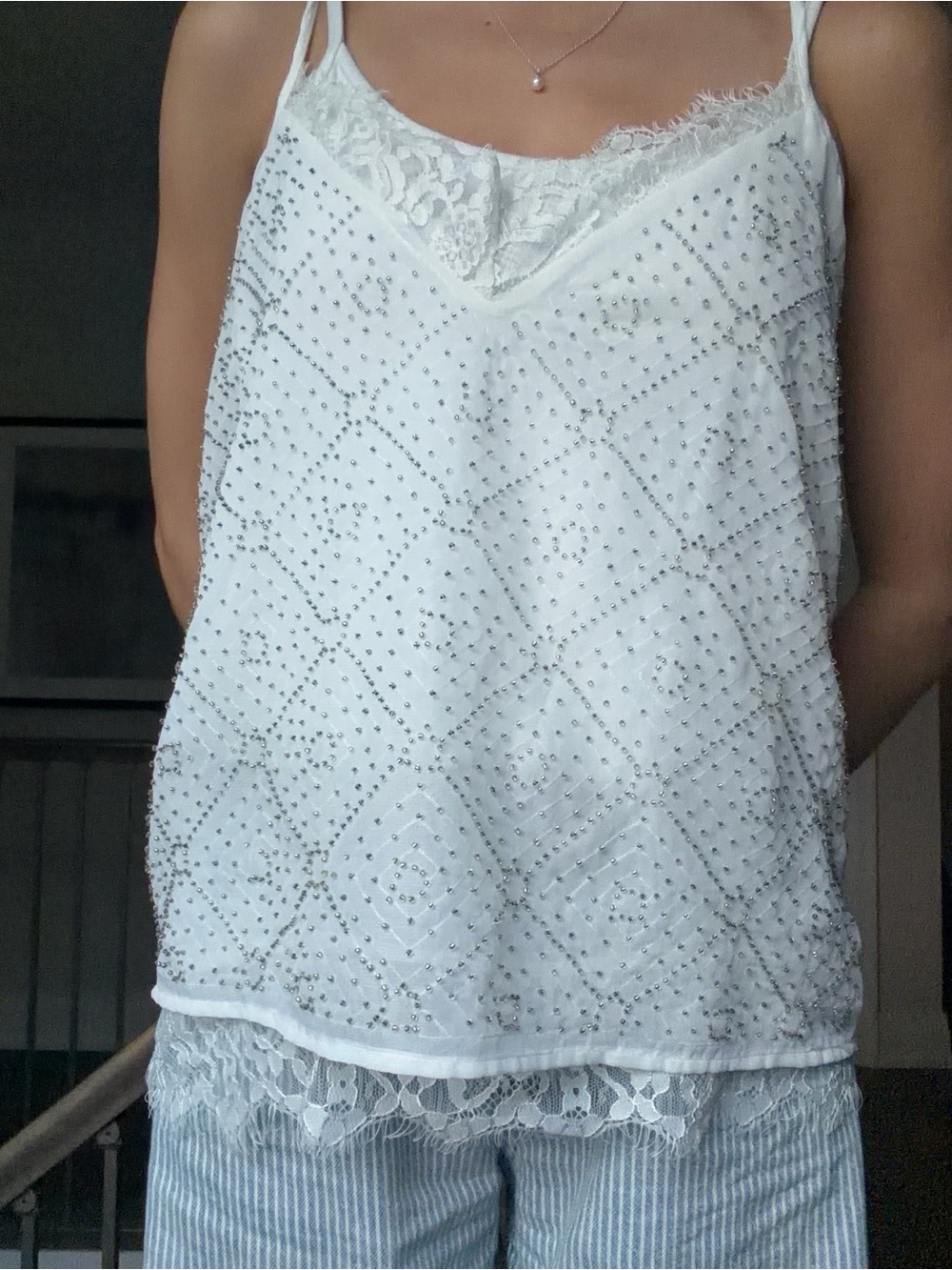 BKE Boutique White Lace Trim Cami
